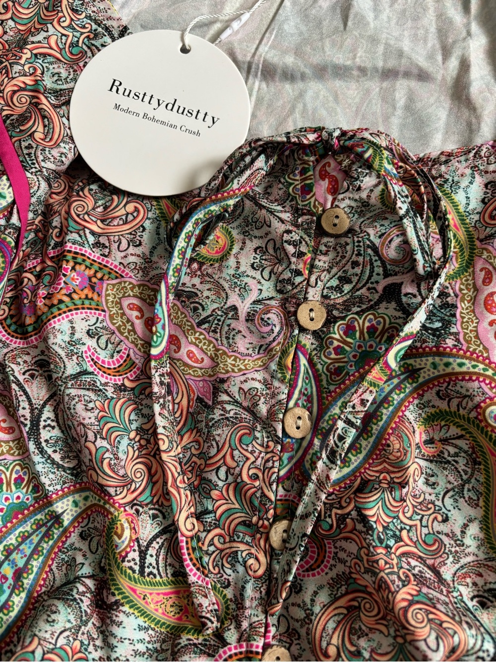 Paisley Scoop-Neck Romper with Pink Trim - Picture 3 of 4